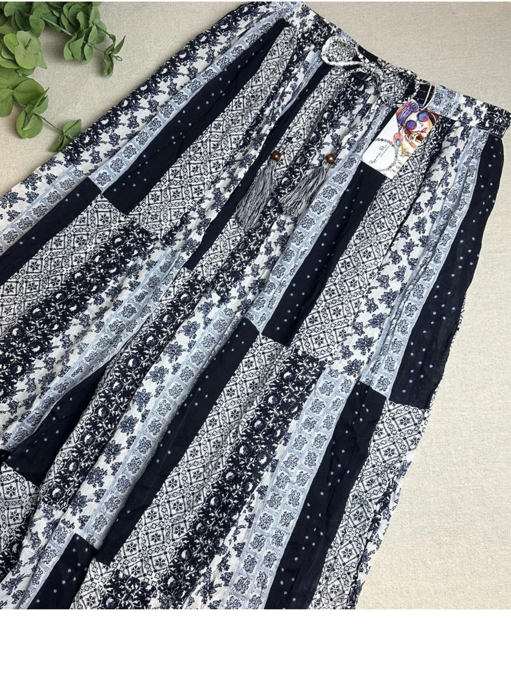 Gypsie Blu Boho Maxi Skirt Blue White Patchwork Lined NWT
